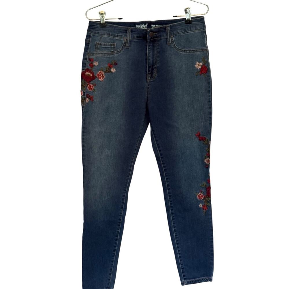 Women’s Dark Blue Embroidered Jeggings - Floral Detail
